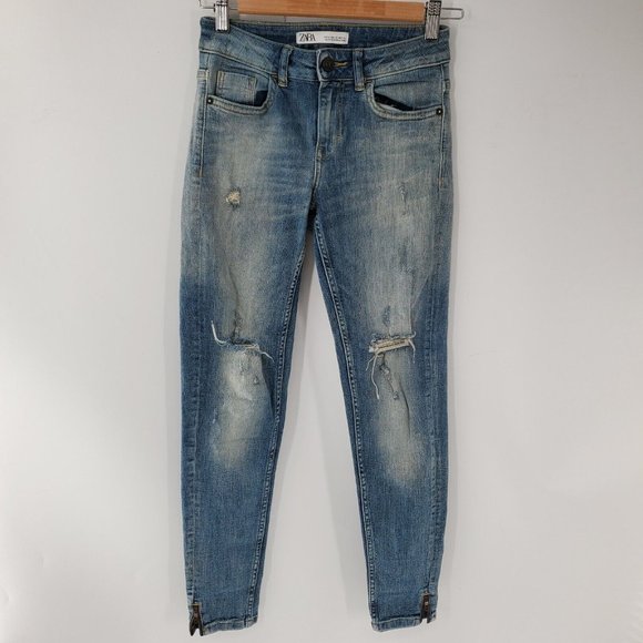 Zara Blue‎ Skinny Jeans Womens Size 02 Zipper Ankles - Picture 1 of 6